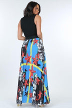 Pleated Print Maxi Skirt With Leather Waist Band | Mixtshop LLC