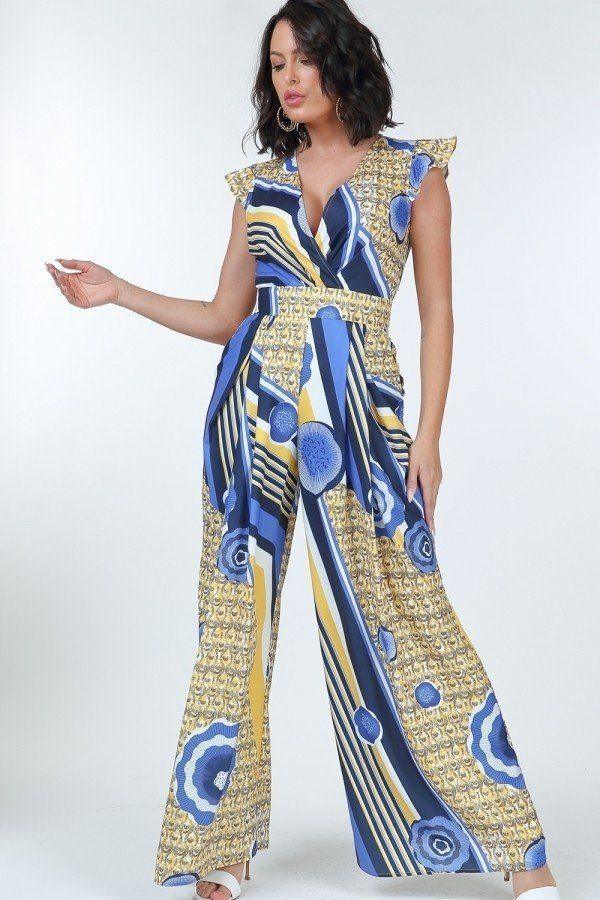 Ruffle Sleeve Surplice Jumpsuit | Mixtshop LLC Main image