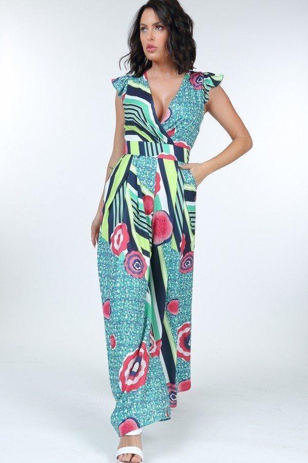 Ruffle Sleeve Surplice Jumpsuit | Mixtshop LLC Main image