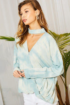 Chocker Neck Surplice Hi-lo Tie-dye Top | Mixtshop LLC