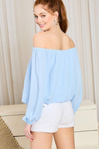 Off Shoulder Long Bubble Sleeve Solid Top | Mixtshop LLC