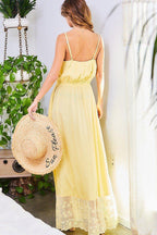 Adjustable Shoulder Strap Button Down Waist Elastic Bottom Contrast Lace Maxi Dress | Mixtshop LLC
