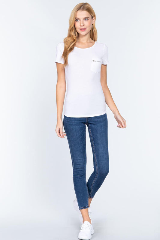 Short Slv Top W/zipper Pocket | Mixtshop LLC