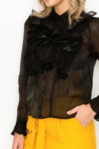 Ruffle Trim Long Sleeve Blouse | Mixtshop LLC