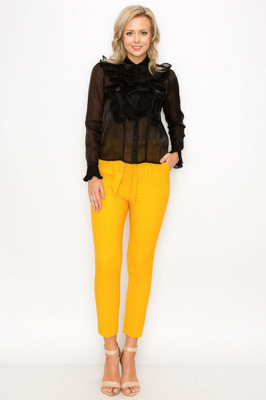 Ruffle Trim Long Sleeve Blouse | Mixtshop LLC
