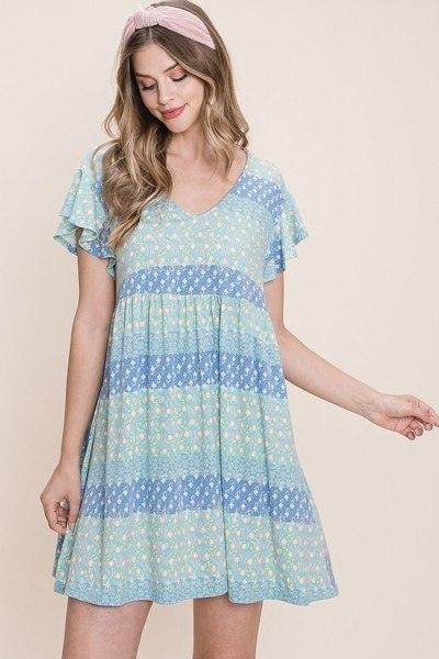 Cute And Flirty Floral Printed Babydoll Mini Dress | Mixtshop LLC Main image