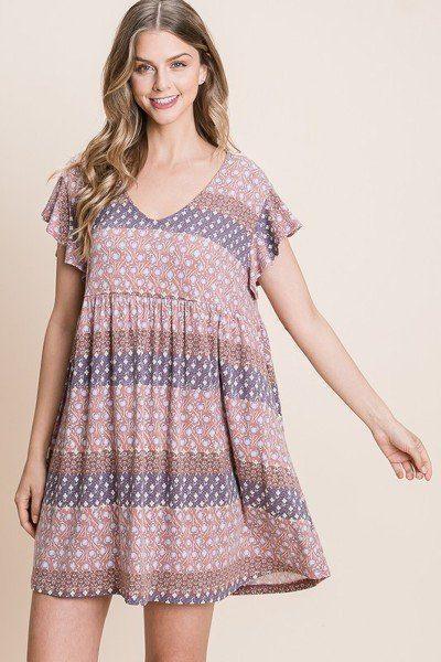 Cute And Flirty Floral Printed Babydoll Mini Dress | Mixtshop LLC Main image