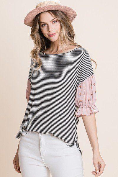 Cute Striped Curved Hem Casual Top | Mixtshop LLC Main image