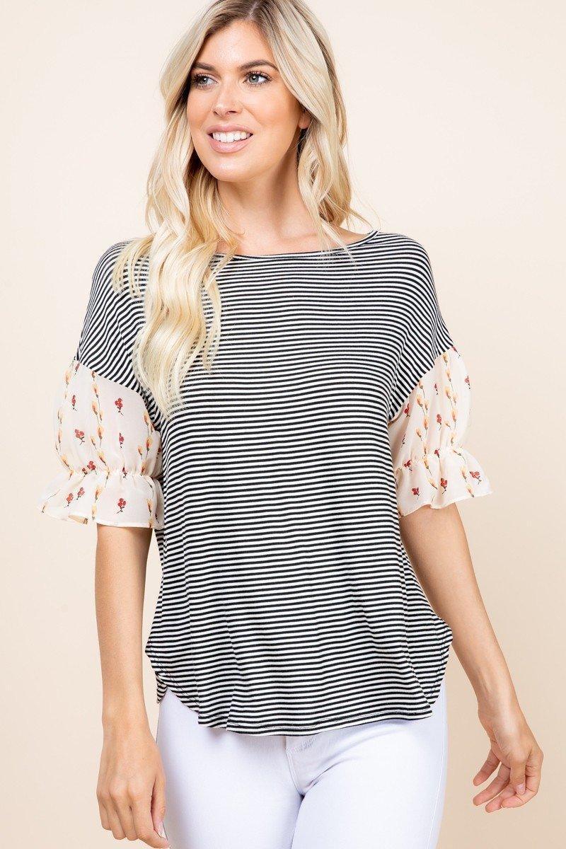 Cute Striped Curved Hem Casual Top | Mixtshop LLC Main image
