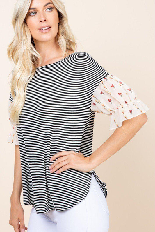 Cute Striped Curved Hem Casual Top | Mixtshop LLC