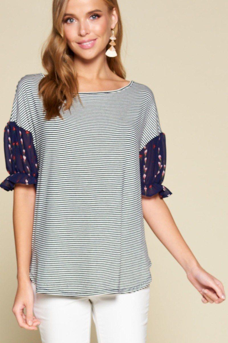 Cute Striped Curved Hem Casual Top | Mixtshop LLC Main image