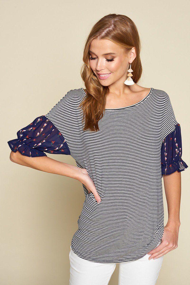 Cute Striped Curved Hem Casual Top Secondary image