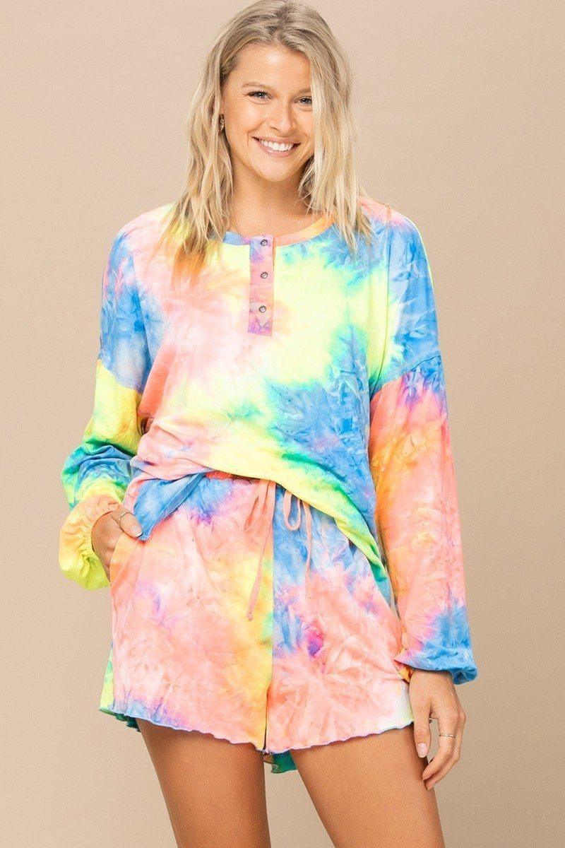 Tie-dye Printed Knit Top And Shorts Set | Mixtshop LLC Main image
