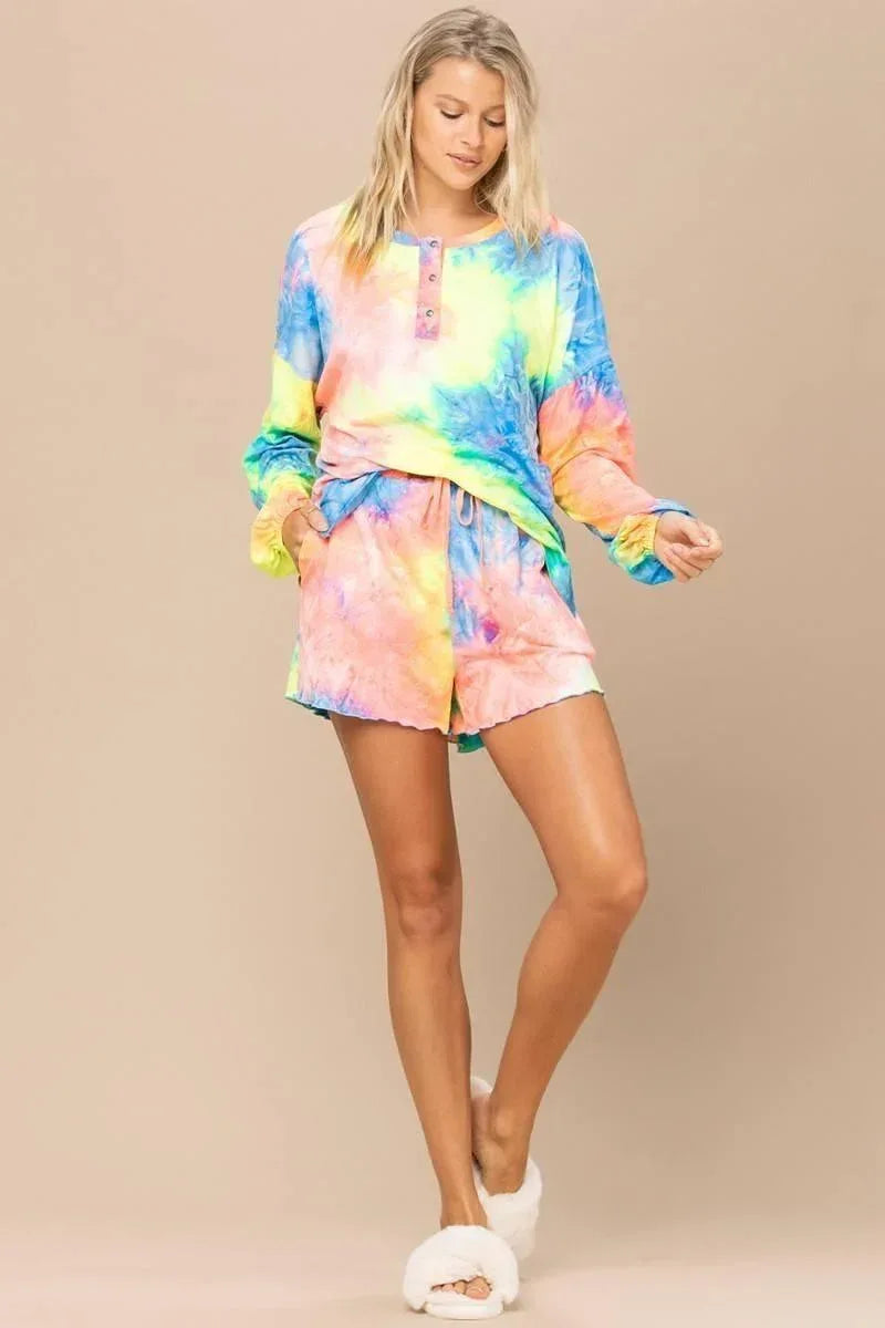 Tie-dye Printed Knit Top And Shorts Set Secondary image