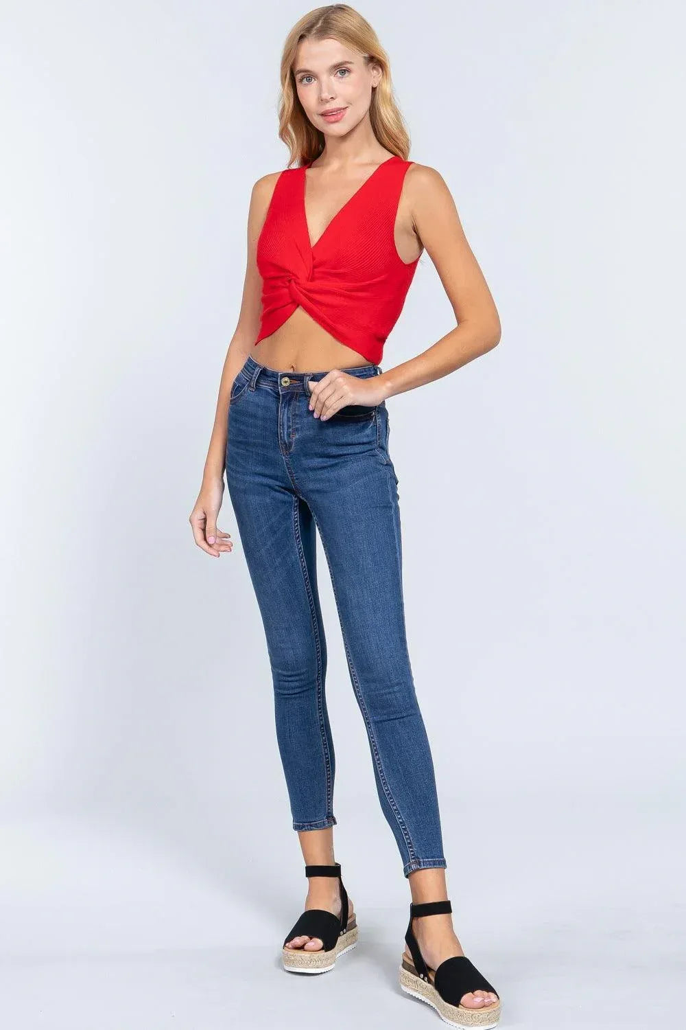 Sleeveless V-neck Twist Knot Knit Top Secondary image