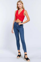 Sleeveless V-neck Twist Knot Knit Top | Mixtshop LLC