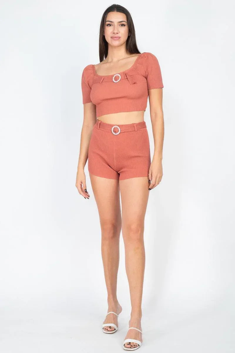 Scoop Neck Crop Top And Ribbed Shorts Secondary image