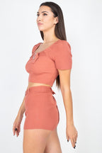 Scoop Neck Crop Top And Ribbed Shorts | Mixtshop LLC