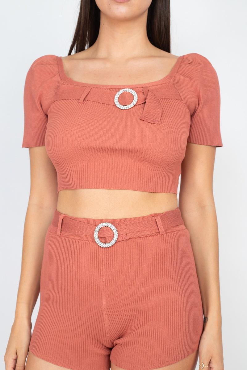 Scoop Neck Crop Top And Ribbed Shorts | Mixtshop LLC