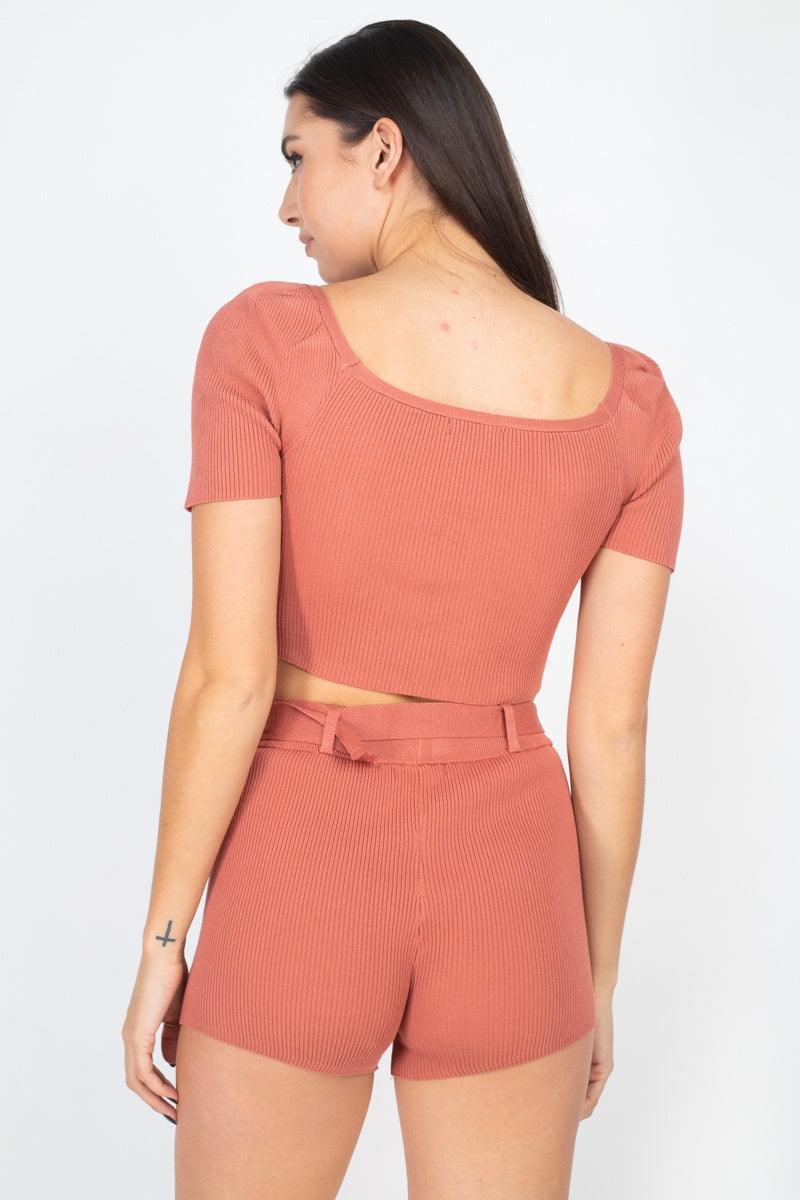 Scoop Neck Crop Top And Ribbed Shorts | Mixtshop LLC