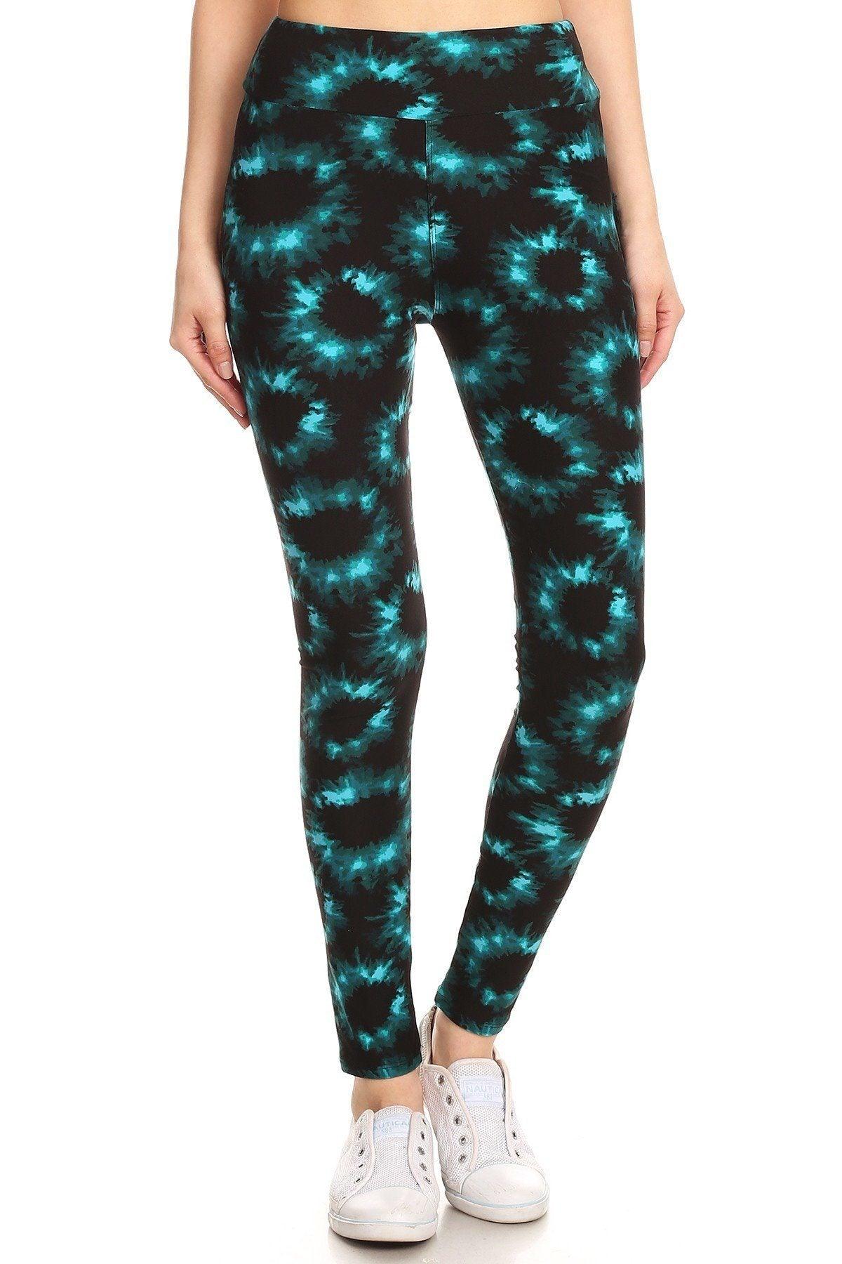 Yoga Style Banded Lined Tie Dye Printed Knit Legging With High Waist | Mixtshop LLC Main image