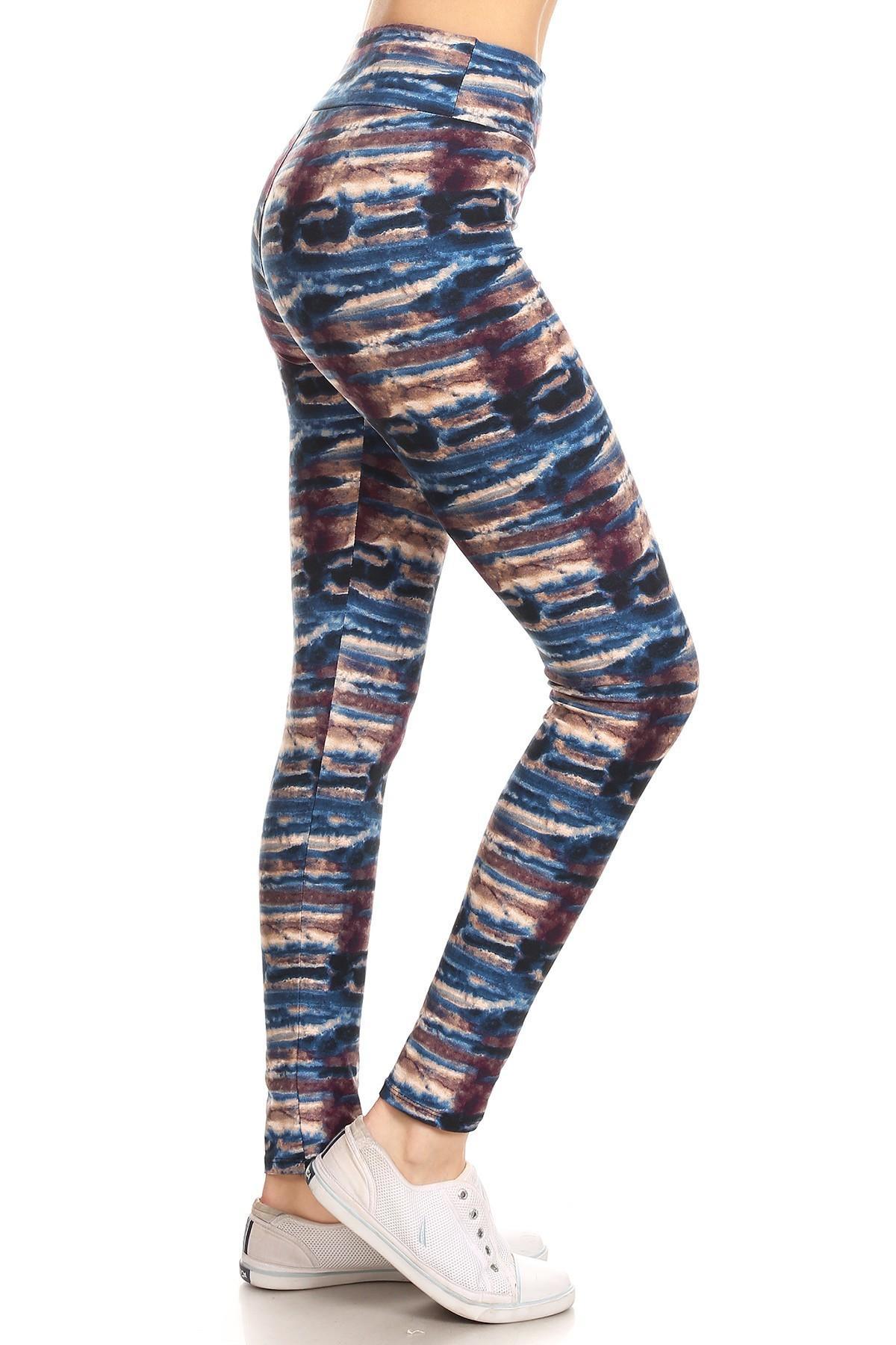 Yoga Style Banded Lined Tie Dye Printed Knit Legging With High Waist Secondary image