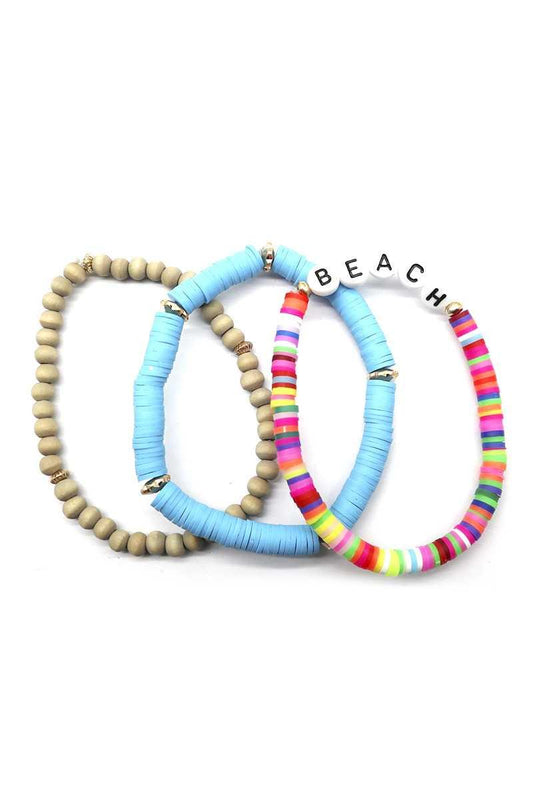 Fashion Wood Rubber Disc Bead Beach Letter Stretch Multi Bracelet | Mixtshop LLC