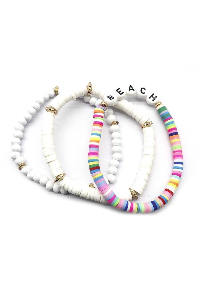 Fashion Wood Rubber Disc Bead Beach Letter Stretch Multi Bracelet | Mixtshop LLC