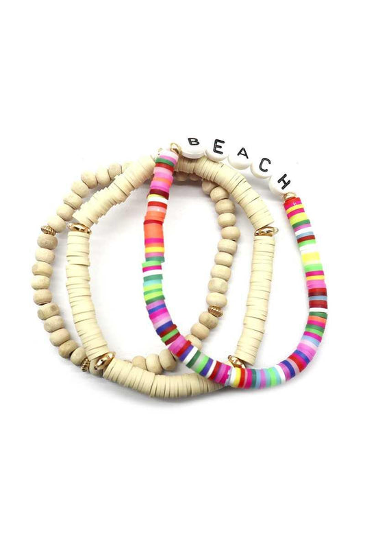 Fashion Wood Rubber Disc Bead Beach Letter Stretch Multi Bracelet | Mixtshop LLC