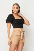 Luxe Polkadot Stretch Mesh Puff Sleeve Bodysuit | Mixtshop LLC