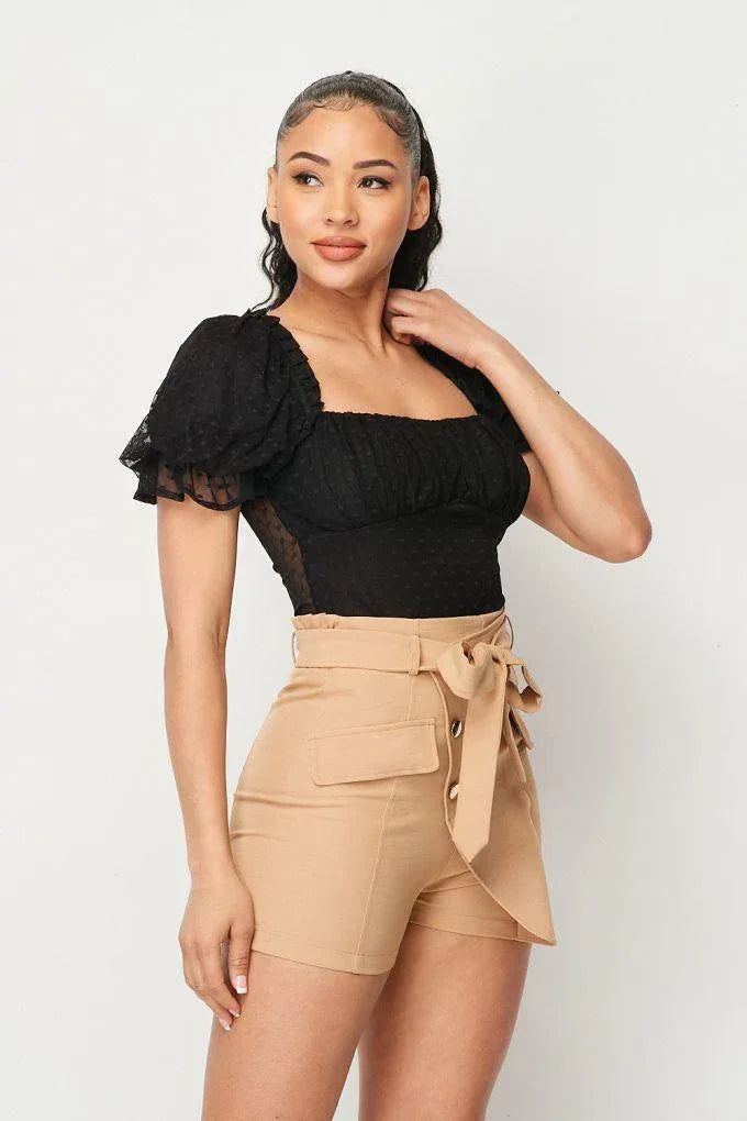 Luxe Polkadot Stretch Mesh Puff Sleeve Bodysuit | Mixtshop LLC