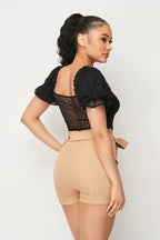 Luxe Polkadot Stretch Mesh Puff Sleeve Bodysuit | Mixtshop LLC