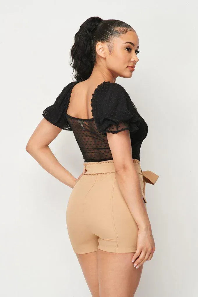Luxe Polkadot Stretch Mesh Puff Sleeve Bodysuit | Mixtshop LLC