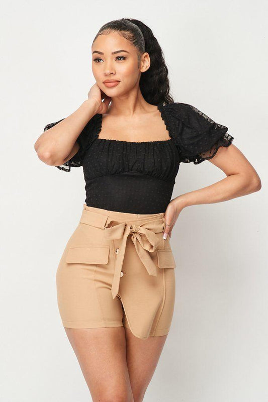 Luxe Polkadot Stretch Mesh Puff Sleeve Bodysuit | Mixtshop LLC