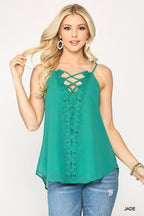 Plunging V-neckline Lattice Top | Mixtshop LLC