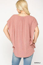 Leopard Jacquard Knit Jersey Top With Front Tie, Ruffled Sleeve | Mixtshop LLC