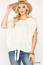 Leopard Jacquard Knit Jersey Top With Front Tie, Ruffled Sleeve | Mixtshop LLC