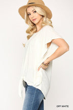 Leopard Jacquard Knit Jersey Top With Front Tie, Ruffled Sleeve | Mixtshop LLC