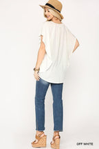 Leopard Jacquard Knit Jersey Top With Front Tie, Ruffled Sleeve | Mixtshop LLC