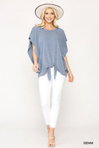 Leopard Jacquard Knit Jersey Top With Front Tie, Ruffled Sleeve | Mixtshop LLC