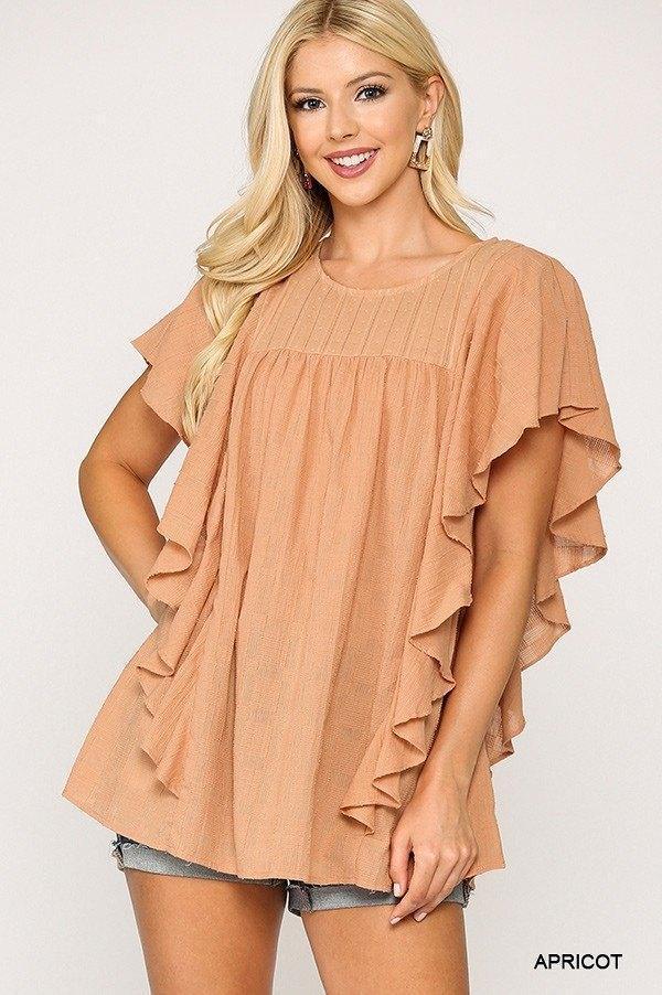 Textured Ruffle Sleeve Tunic Top With Back Keyhole | Mixtshop LLC Main image