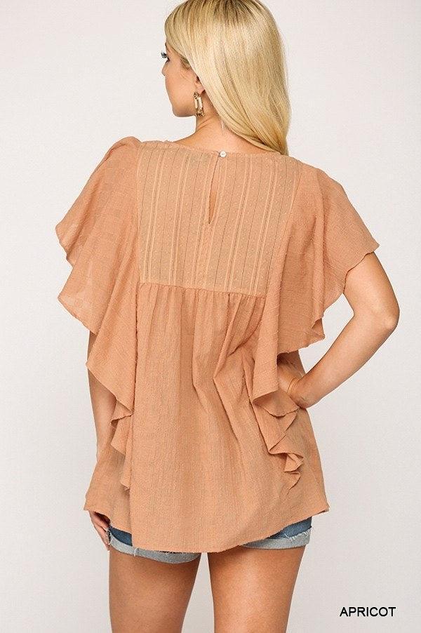 Textured Ruffle Sleeve Tunic Top With Back Keyhole | Mixtshop LLC