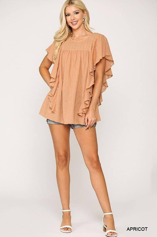 Textured Ruffle Sleeve Tunic Top With Back Keyhole | Mixtshop LLC