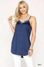Velvet Mixed Adjustable Strap Round Hem Camisole | Mixtshop LLC