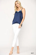 Velvet Mixed Adjustable Strap Round Hem Camisole | Mixtshop LLC