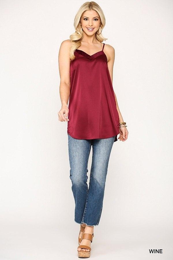 Velvet Mixed Adjustable Strap Round Hem Camisole Secondary image