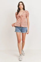 Front Tie Floral Waffle Top | Mixtshop LLC