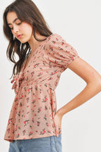 Front Tie Floral Waffle Top | Mixtshop LLC