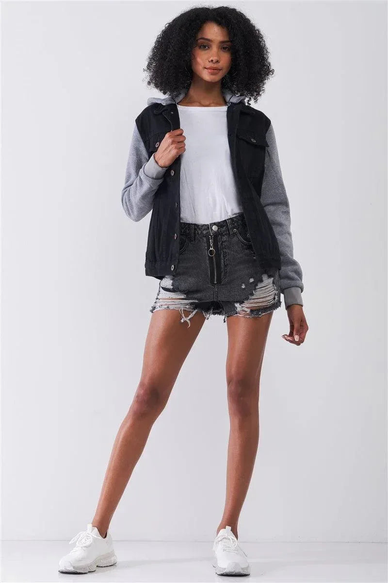 Ripped High-waist Front Zip-up Raw Hem Detail Distressed Mini Shorts | Mixtshop LLC