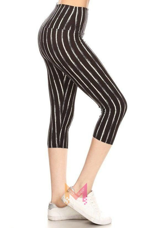 Yoga Style Banded Lined Stripe Printed Knit Capri Legging | Mixtshop LLC